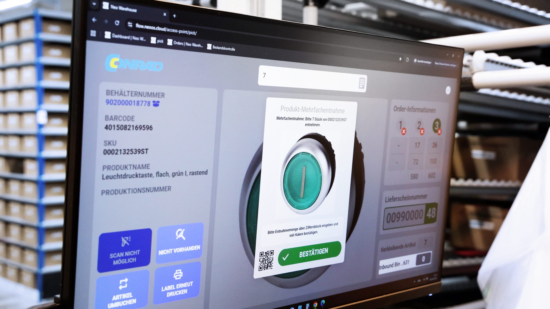 NEO:os Software-Oberfläche auf Bildschirm